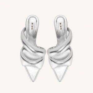 JW PEI Silver Pointed Toe Knotted Slide Heels